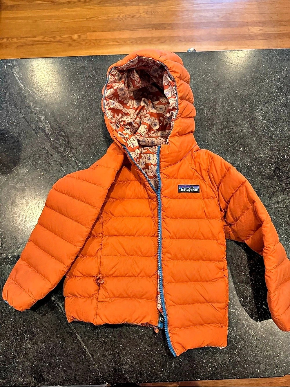 Patagonia Reversible Down Sweater Hoody Kids Orange Puffer Jacket